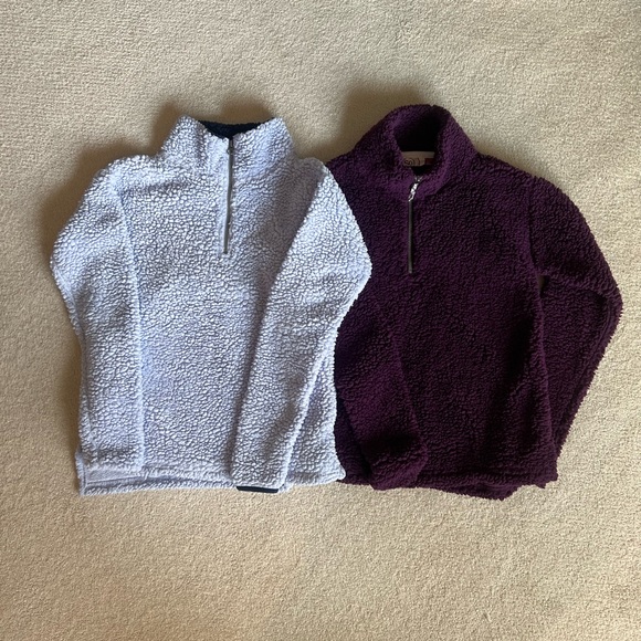 2 sherpas 3/4 zip shirts w stretch. SO brand size XS. Light purple & burgundy. - Picture 1 of 2